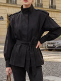 Stand-Collar Belted Outerwear