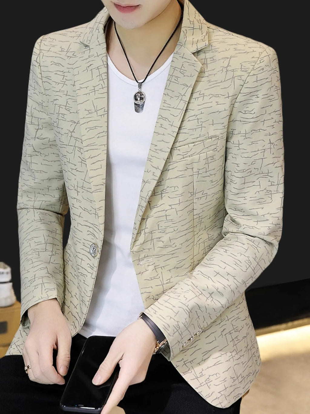 Men's Plus Size Abstract Patterned Slim Fit Blazer