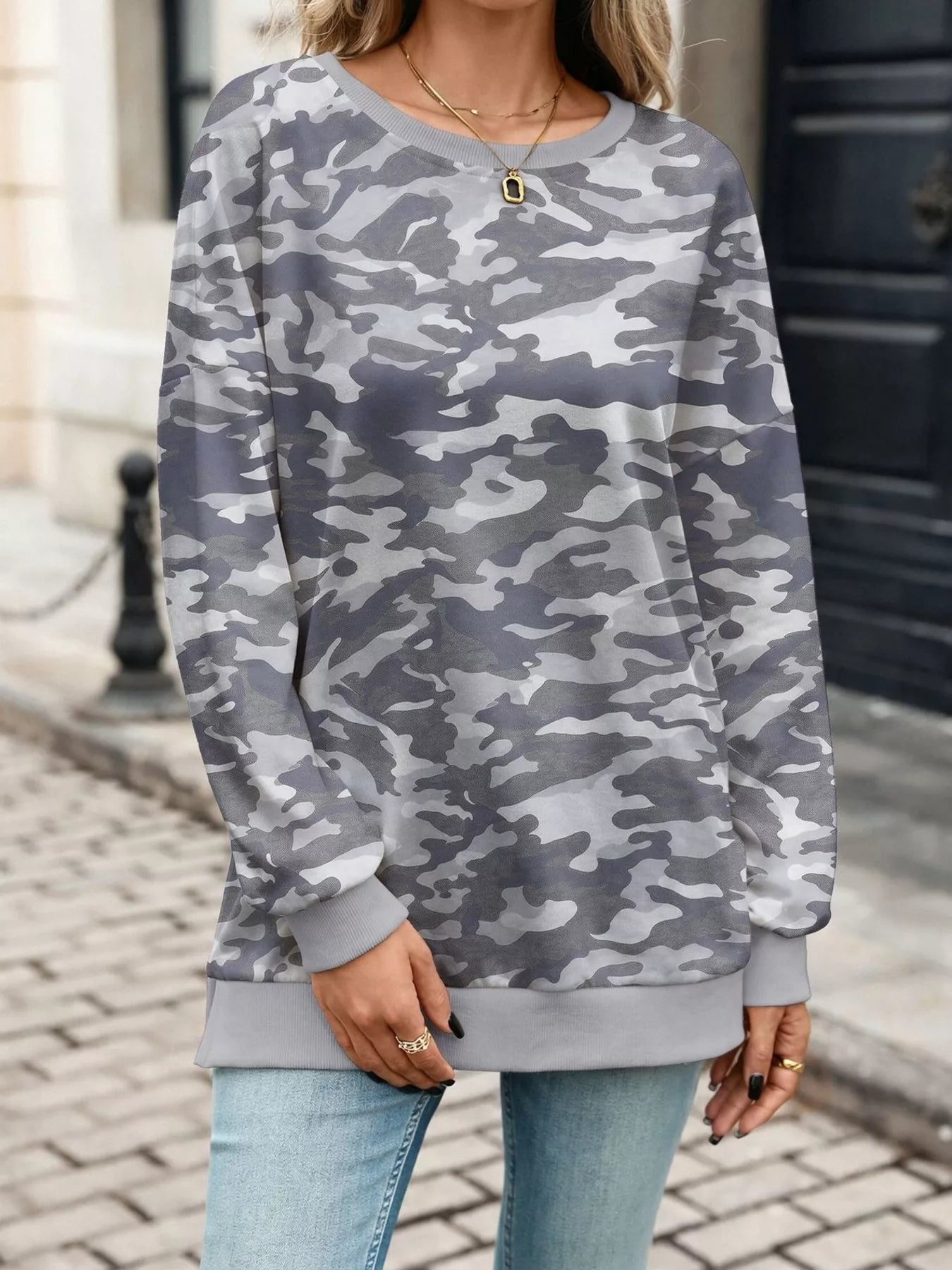 Camouflage Print Crewneck Sweatshirt