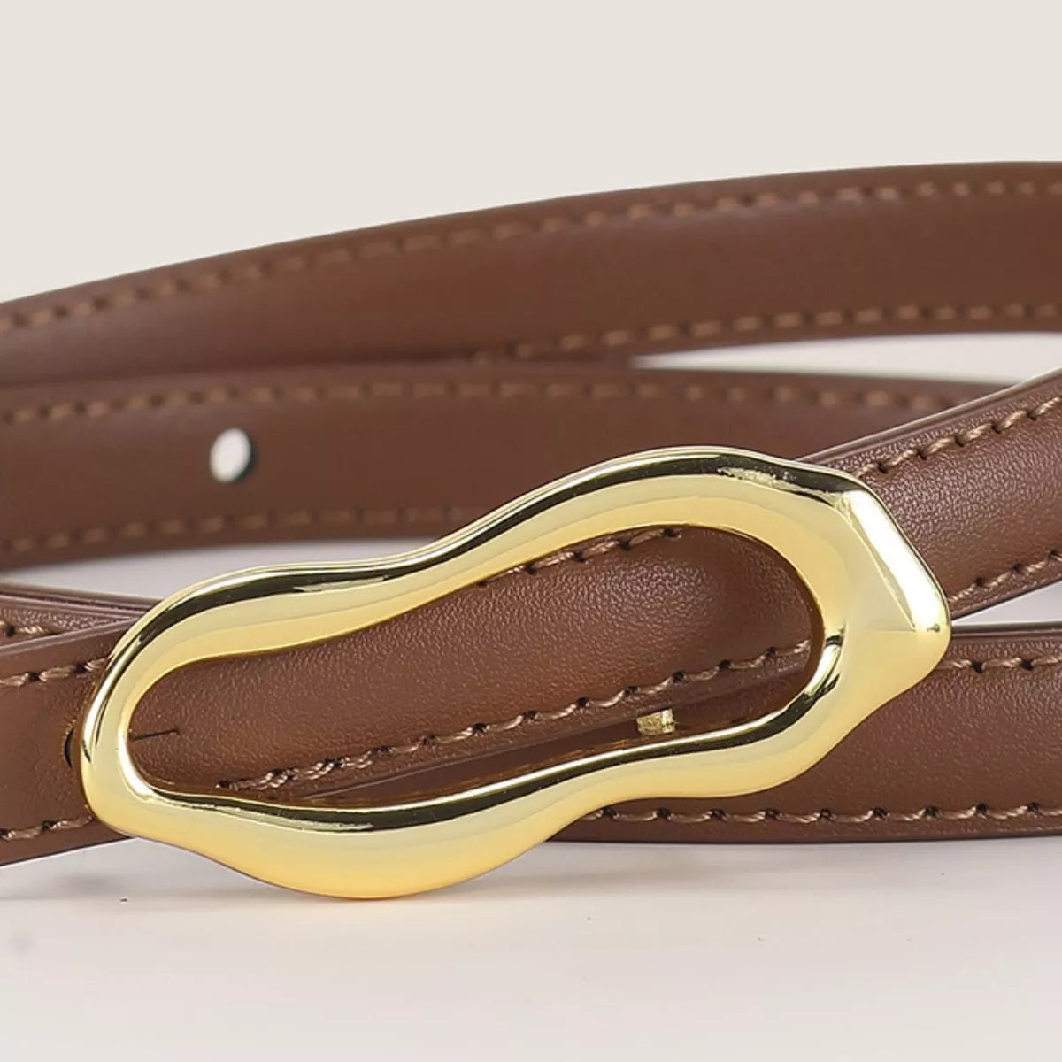 Cowhide Leather Belt with Abstract Gold Buckle