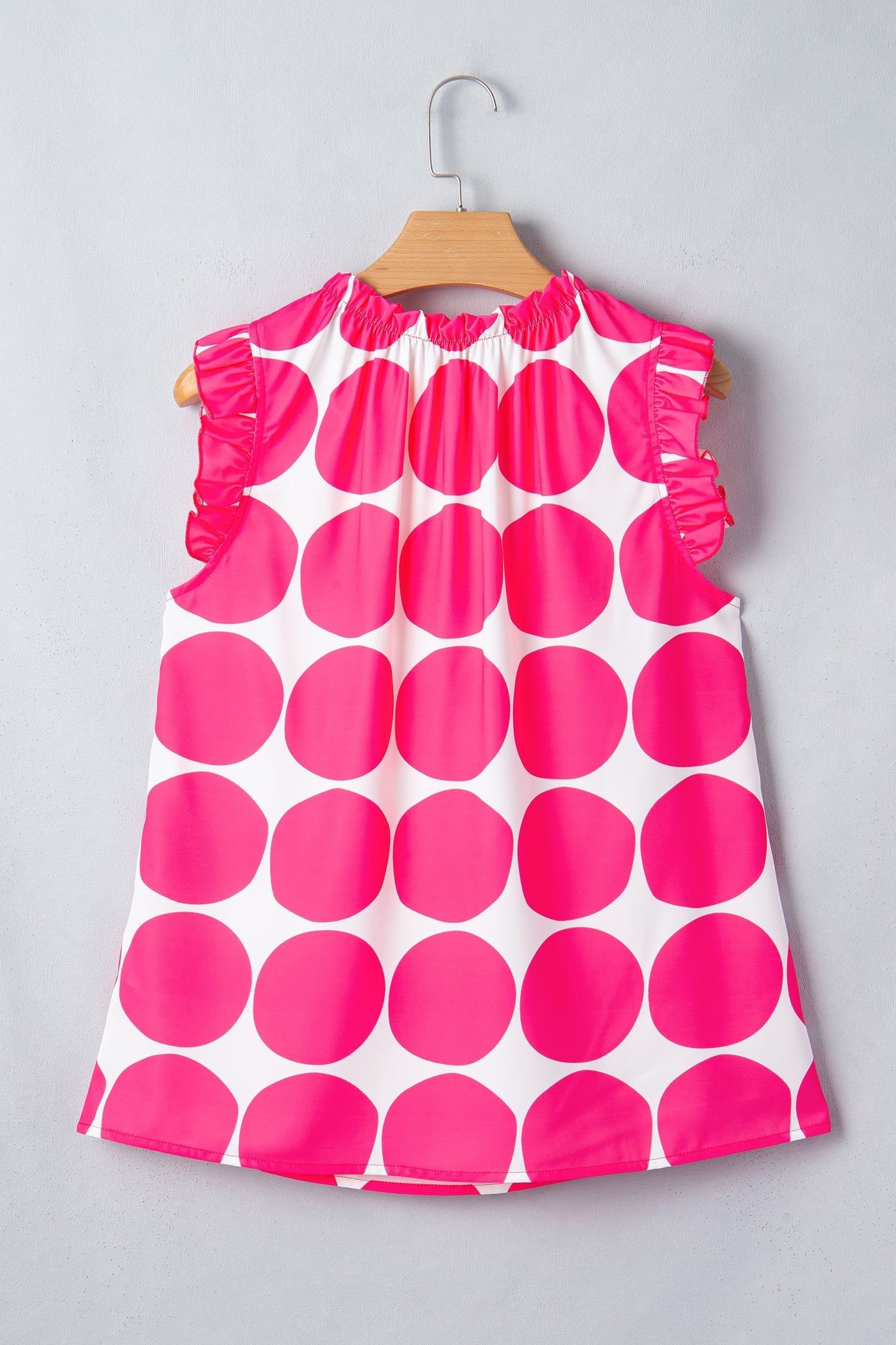 Rose Polka Dot Print Frilled Round Neck Shift Tank Top