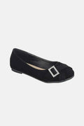 Faux Suede Rhinestone Buckle Ballet Flats