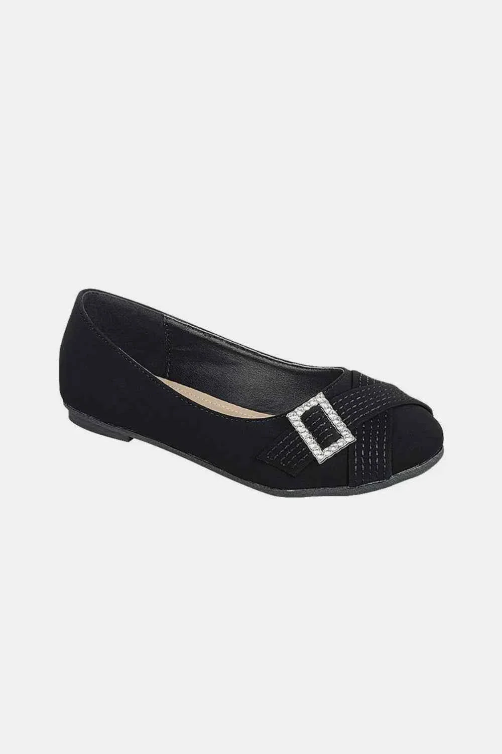 Faux Suede Rhinestone Buckle Ballet Flats