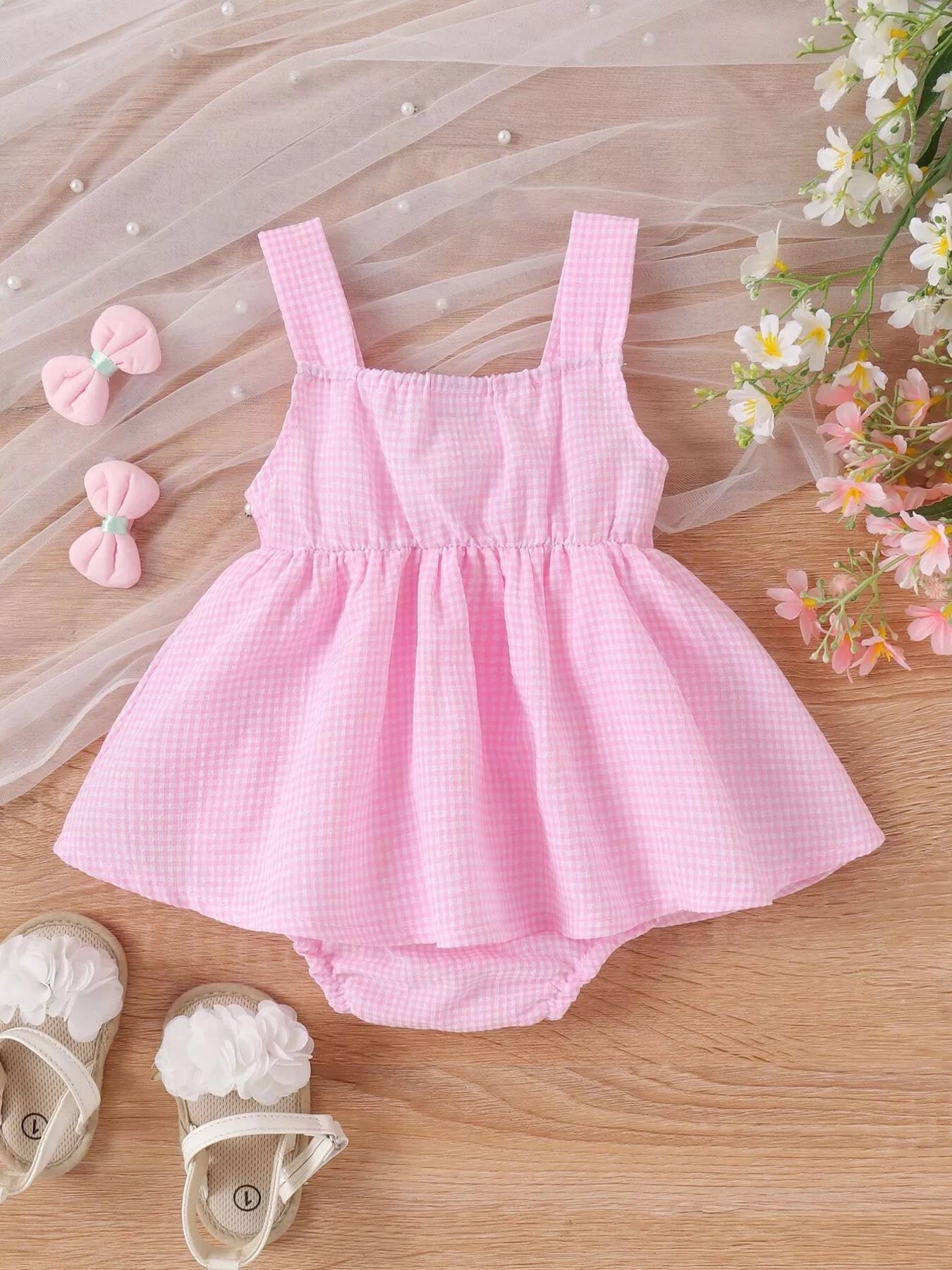 Children's Bow-Knot Gingham One-Piece Dress