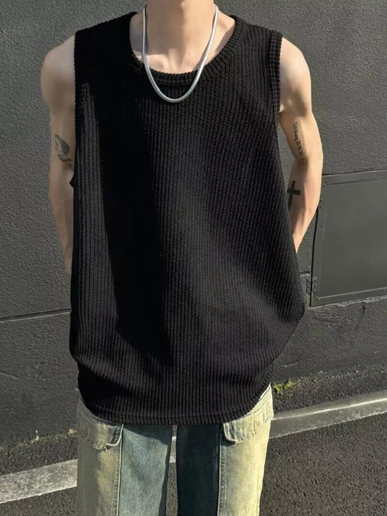 Men's Plus Size Textured Knit Sleeveless Tank Top