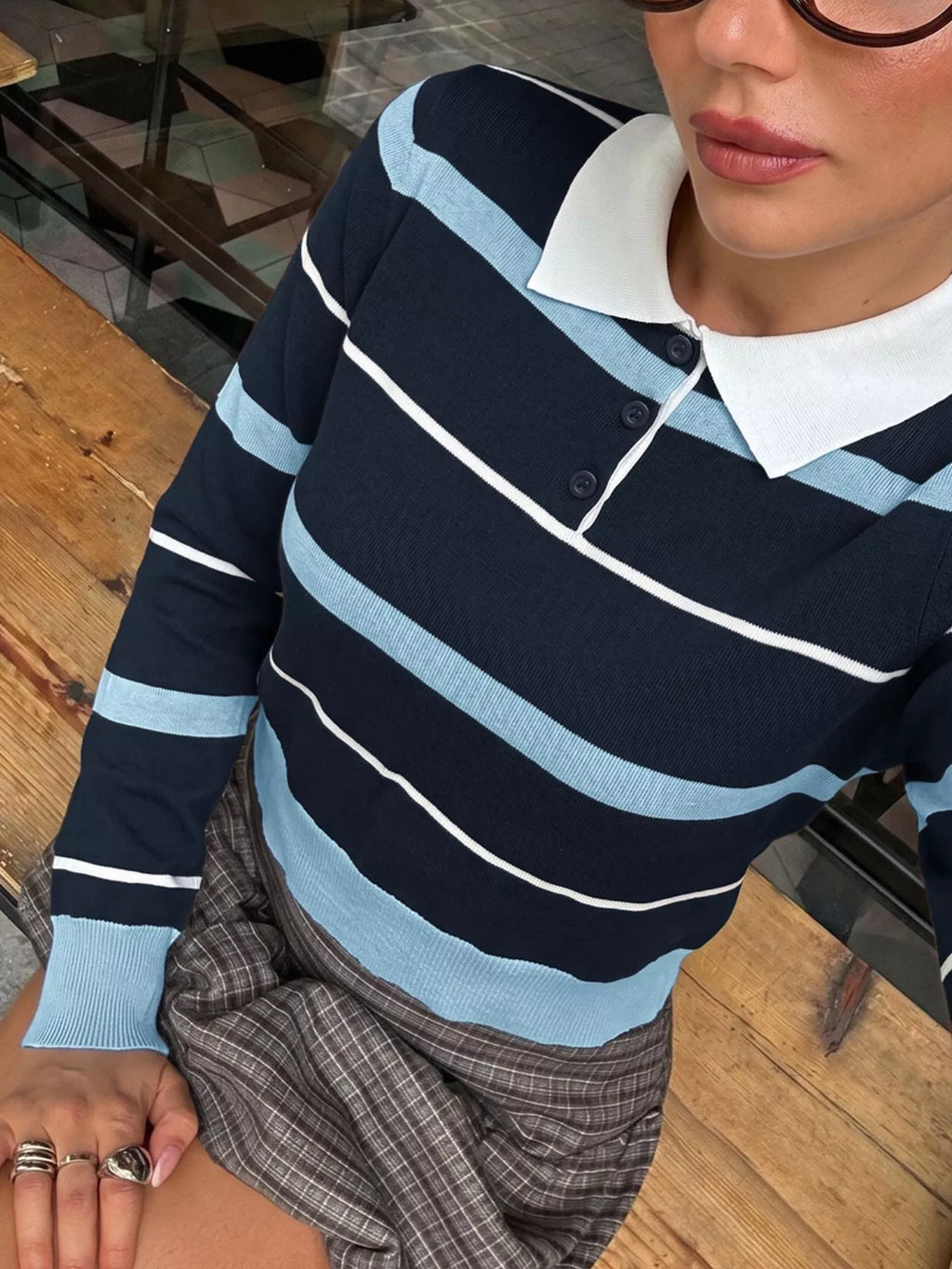 Striped Polo Collar Sweater