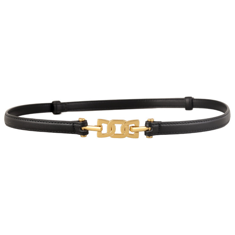 Gold Buckle Skinny Leather Belt