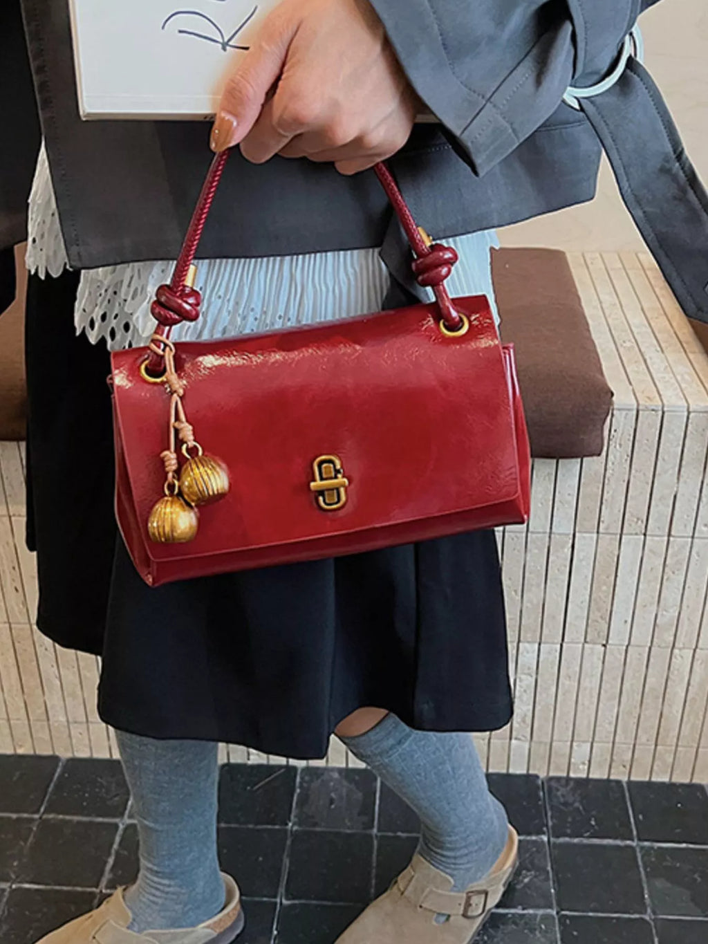 Chic PU Leather Crossbody Bag with Gold Accents