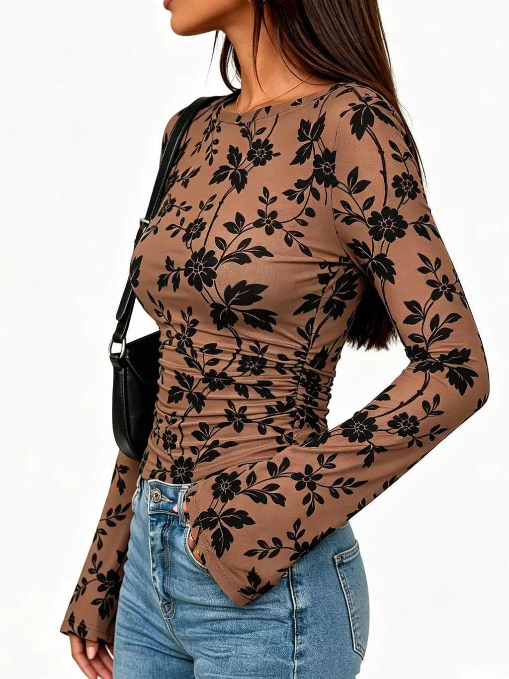 Slim Fit Floral Print Long Sleeve Top