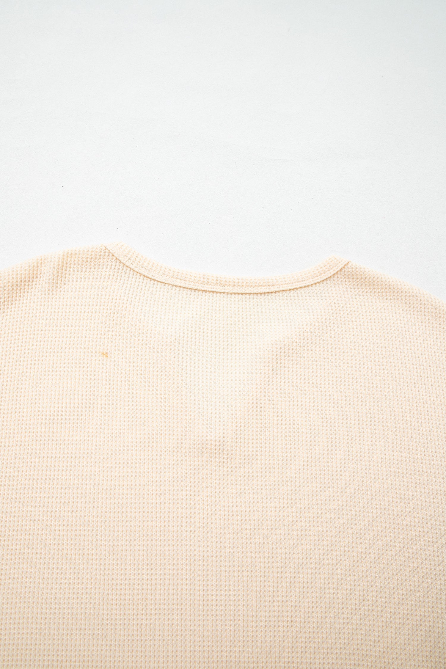 Beige Waffle Textured V Neck Plaid Colorblock Drop Shoulder Long Sleeve Top
