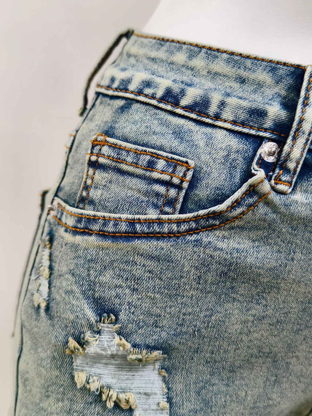 High-Waisted Distressed Raw Hem Denim Shorts