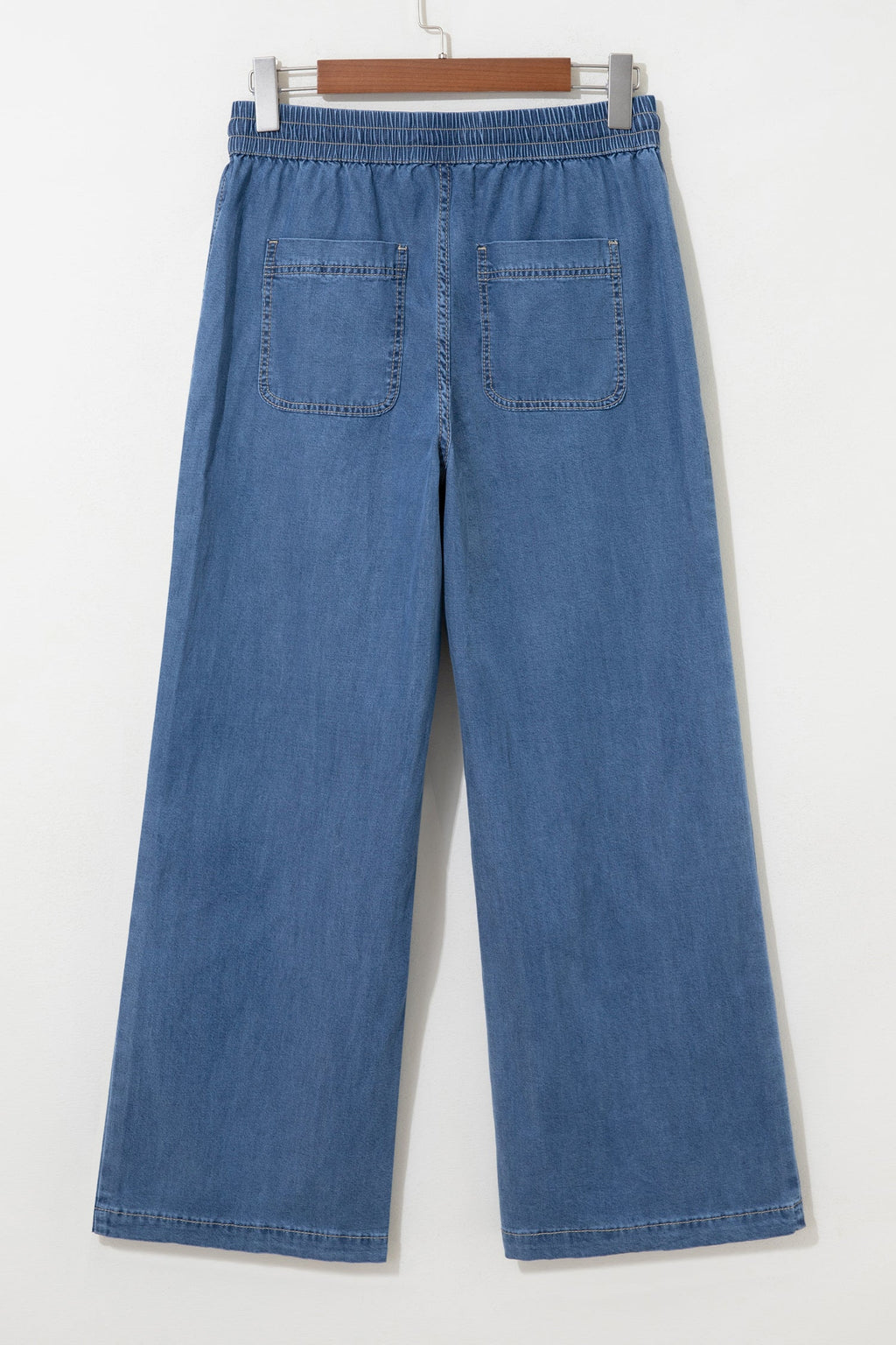 Solid Exposed Seam Drawstring Waist Wide Leg Jeans