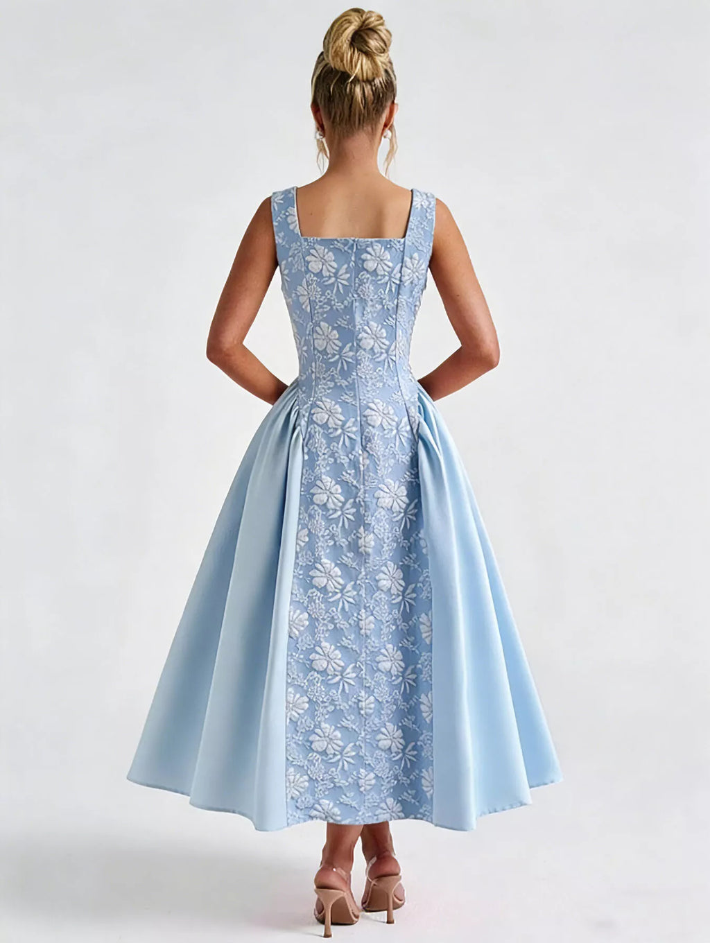 Jacquard Square Neck A-Line Midi Dress