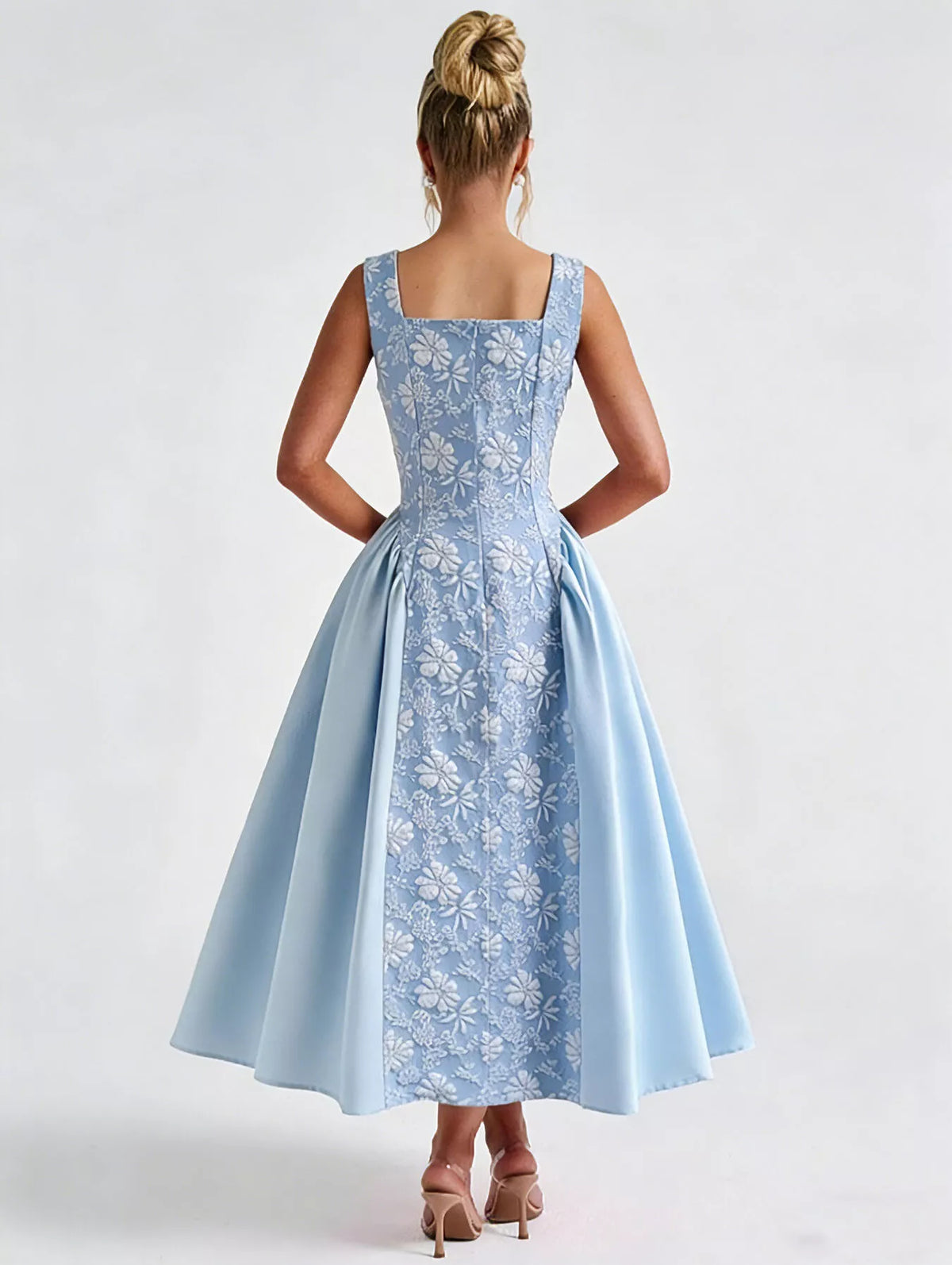 Jacquard Square Neck A-Line Midi Dress