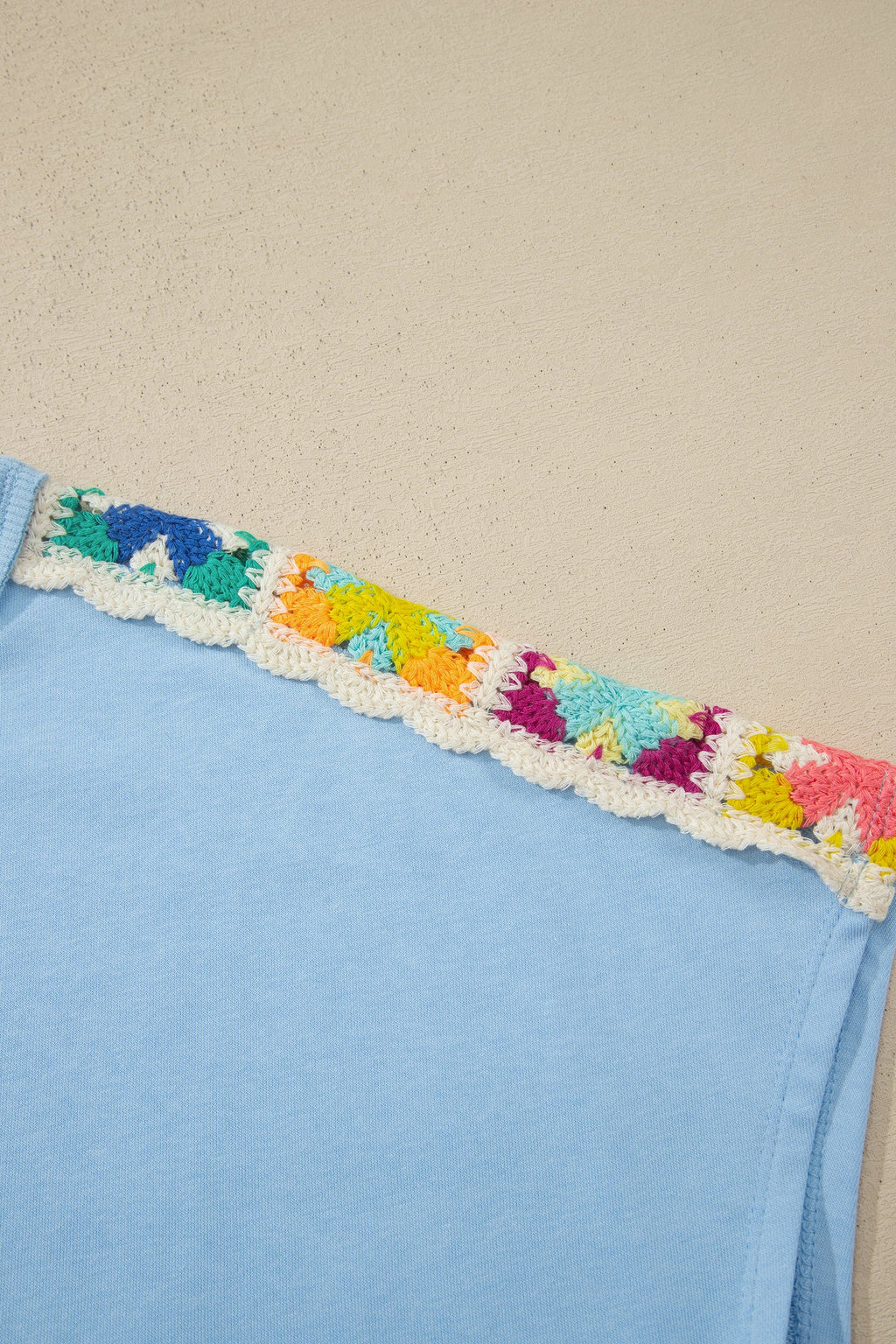 Mist Blue Granny Square Crochet Detail Short 2pcs Set