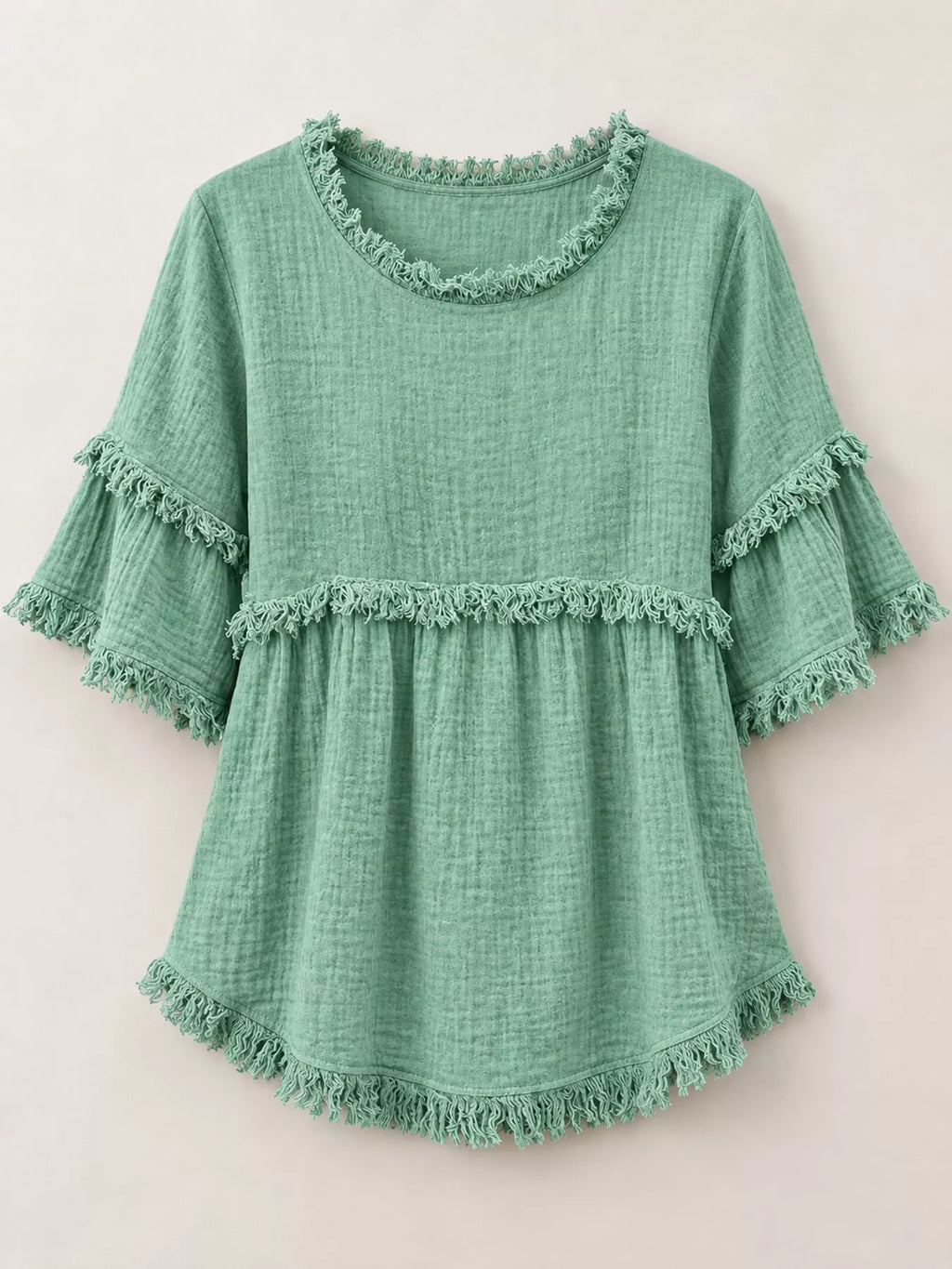 Full Size Frayed Edge Textured Blouse Plus Size