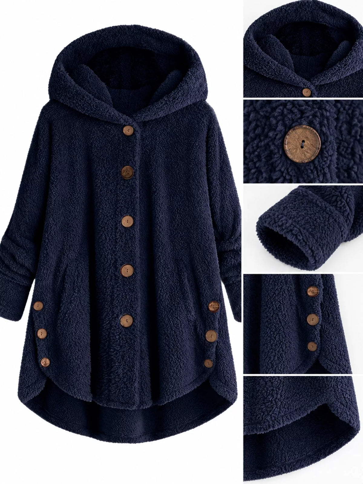 Full Size Fleece Button Up Hooded Outerwear Plus Size