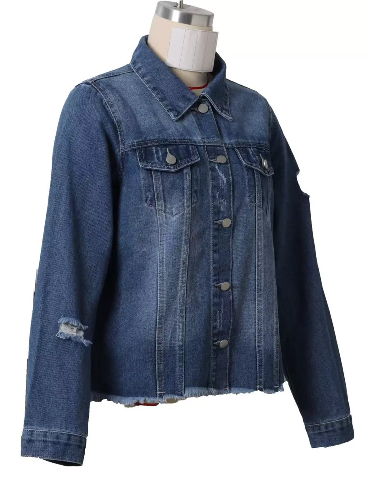 Distressed Raw Hem Denim Jacket