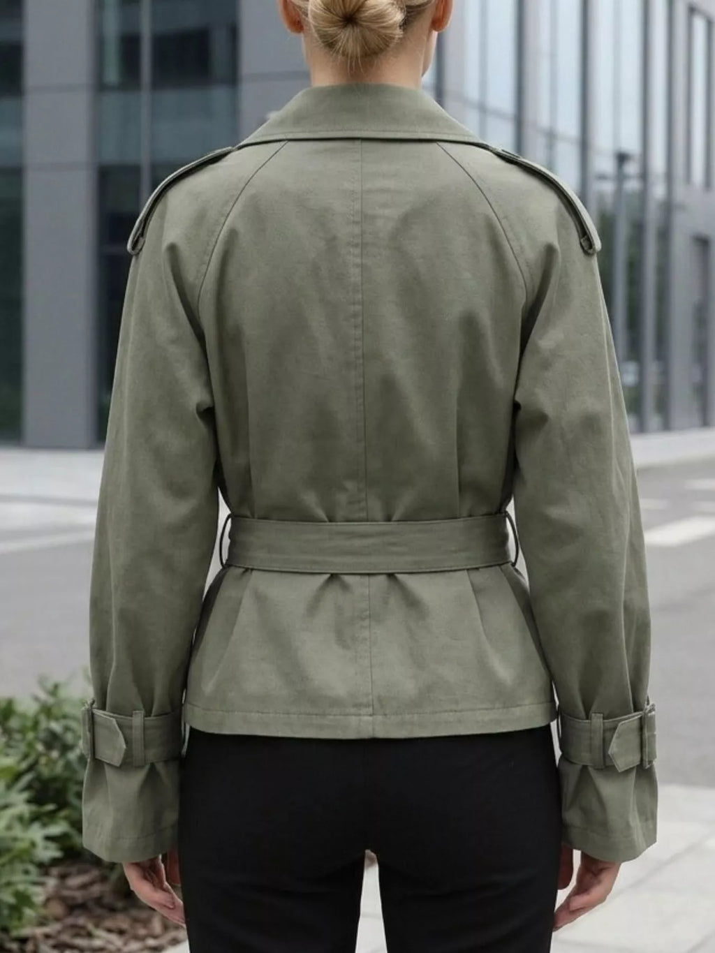 Lapel Collar Belted Cropped Trench