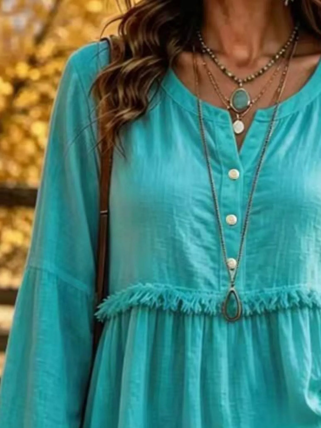 Full Size Fringed Button Detail Blouse Plus Size