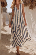 Striped V-Neck Sleeveless Midi Dress