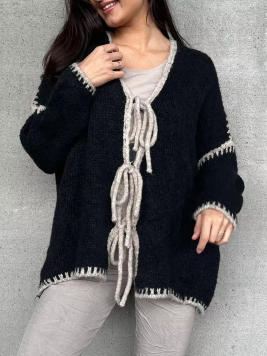 Tie Front Drop Shoulder Cardigan