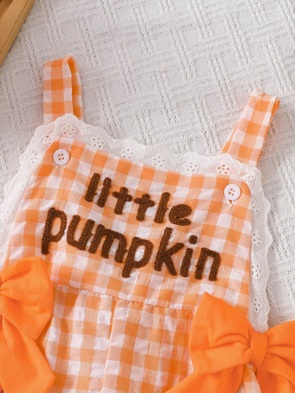 Children's Little Pumpkin Gingham Ruffle Hem Jumpsuit