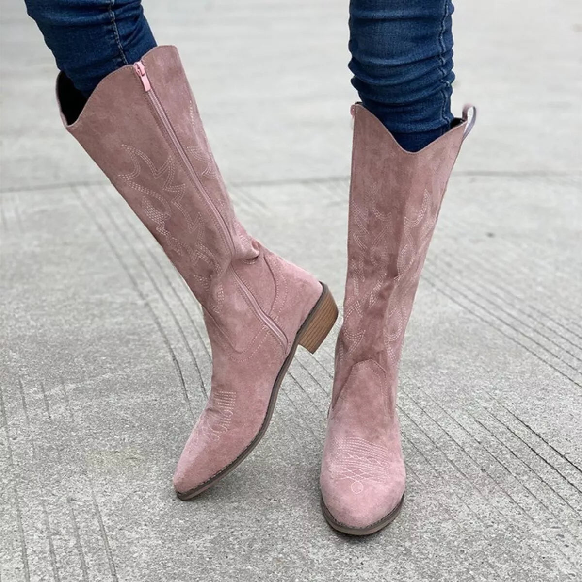 Point Toe Block Heels Boots