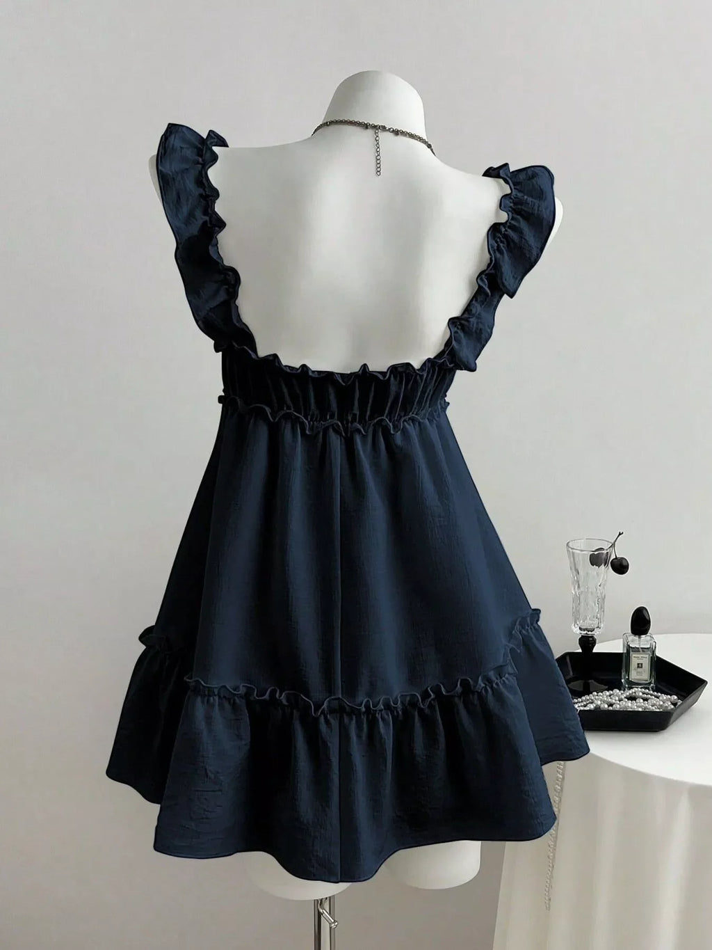 Ruffled Square Neck Tie-Front Mini Dress