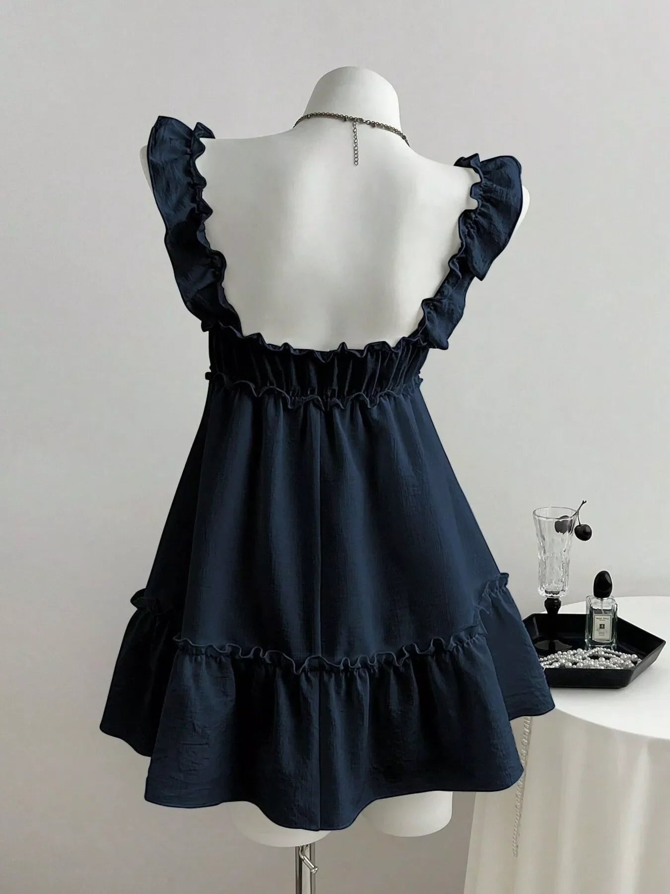 Ruffled Square Neck Tie-Front Mini Dress
