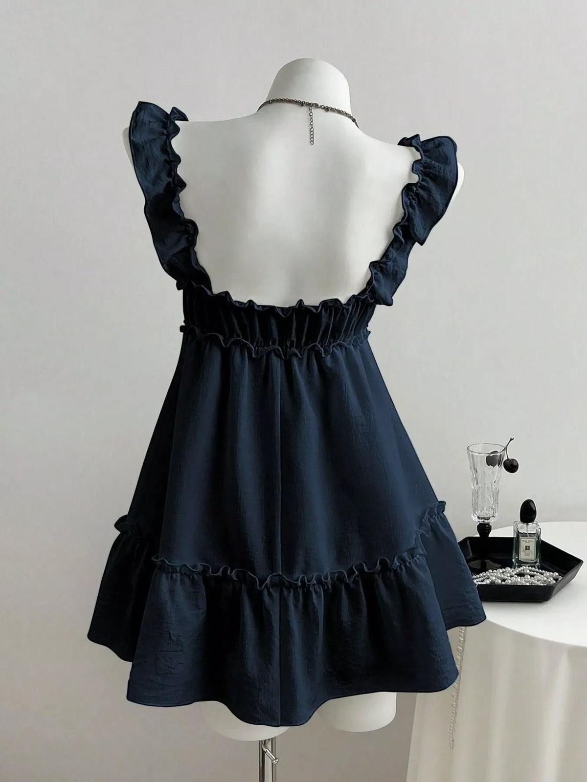 Ruffled Square Neck Tie-Front Mini Dress