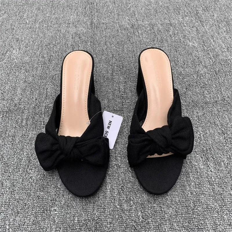 Bow Knot Block Heel Sandals