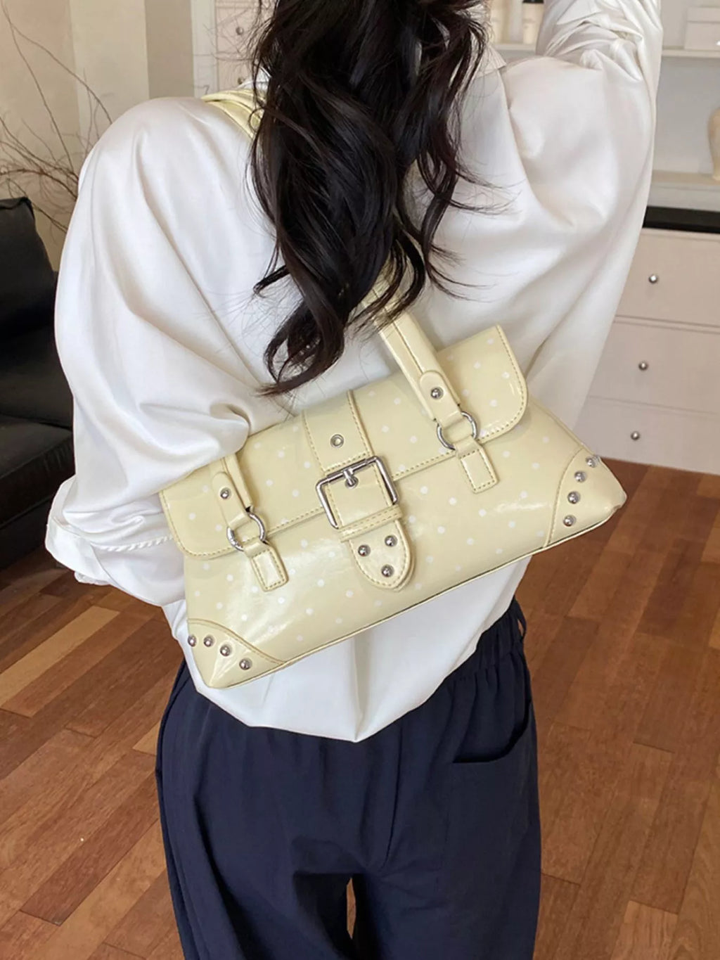 Polka Dot Studded Shoulder Bag