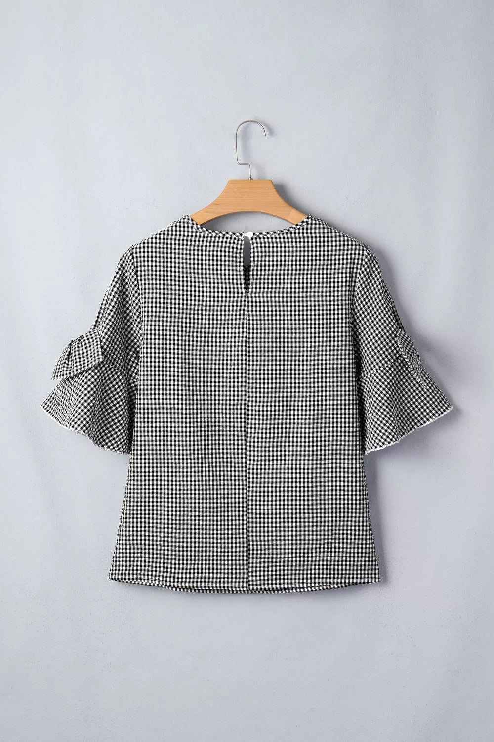 Gingham Bow Half Sleeve Blouse