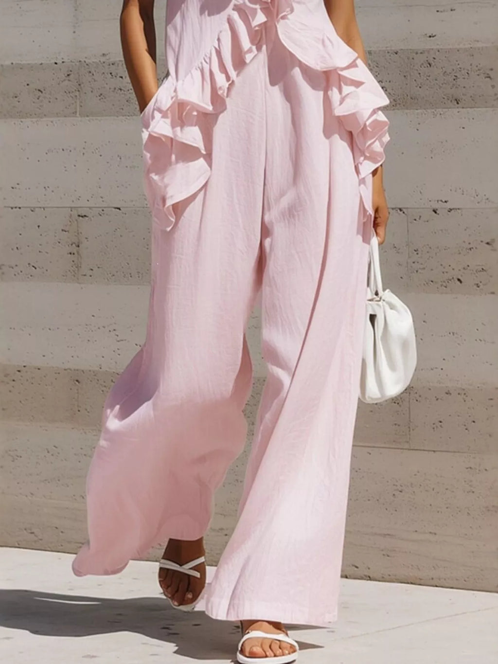 Ruffled V-Neck Sleeveless Jumpsuit