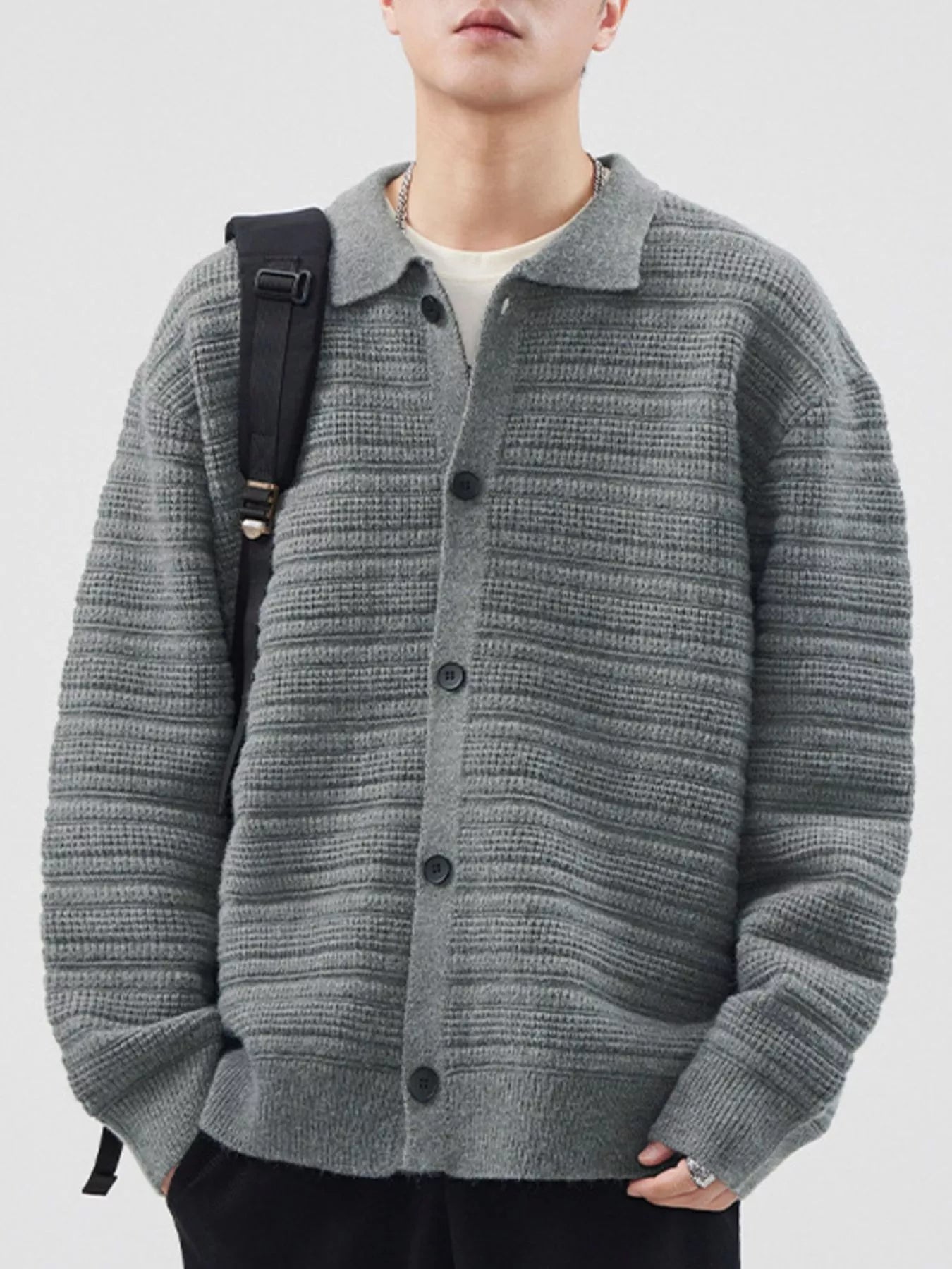 Men's Plus Size Button Up Long Sleeve Cardigan