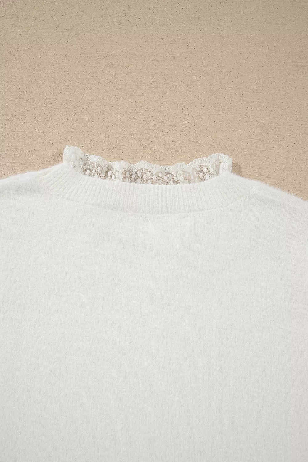 Lace Trim Neck Cuff Patchwork Long Sleeve Pullover Sweater