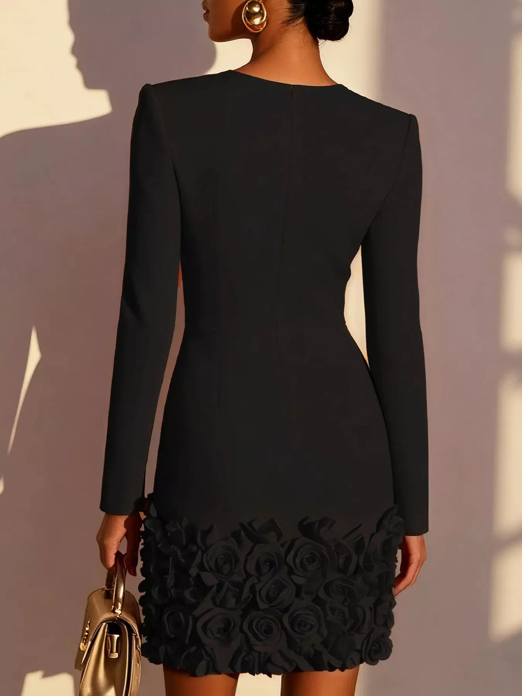 V-Neck Dress with Rose Embellishment