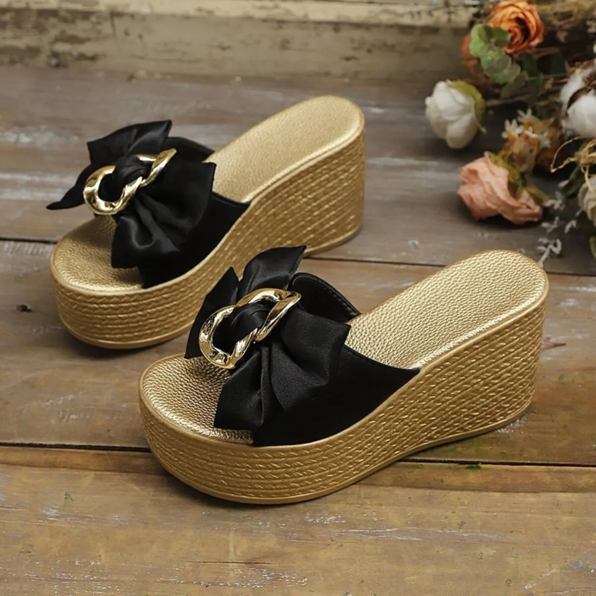 Bow Platform Wedge Sandals