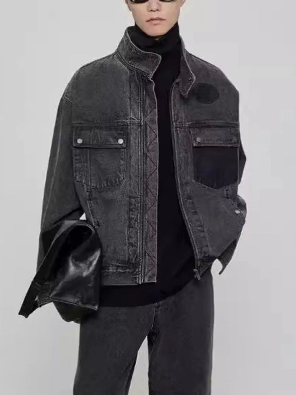 Men's Plus Size Washed Zip Up Denim Jacket