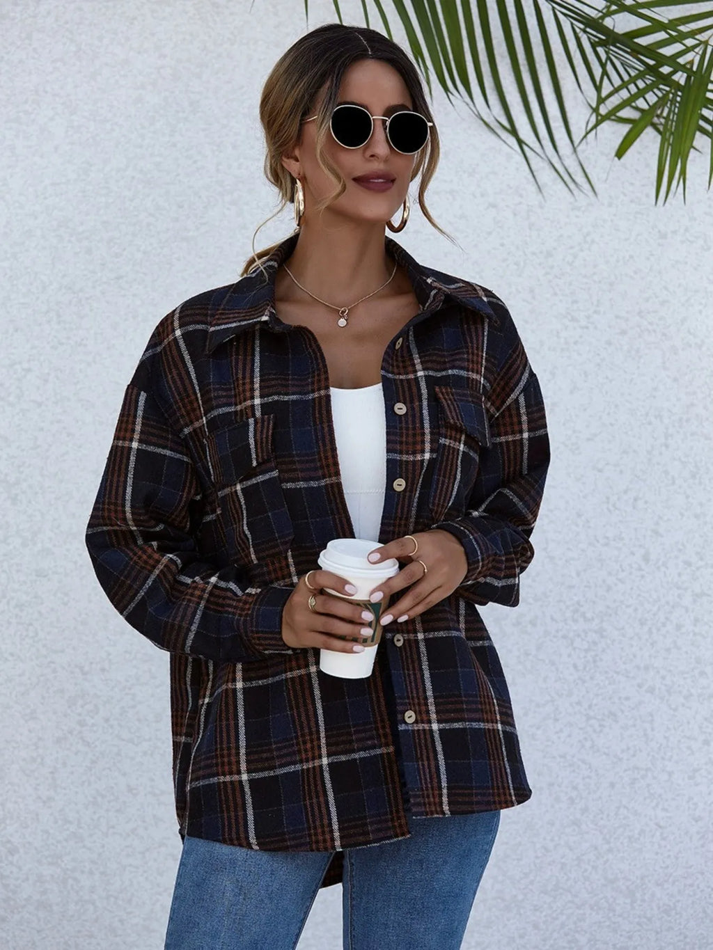 Plaid Button-Up Long Sleeve Shirt