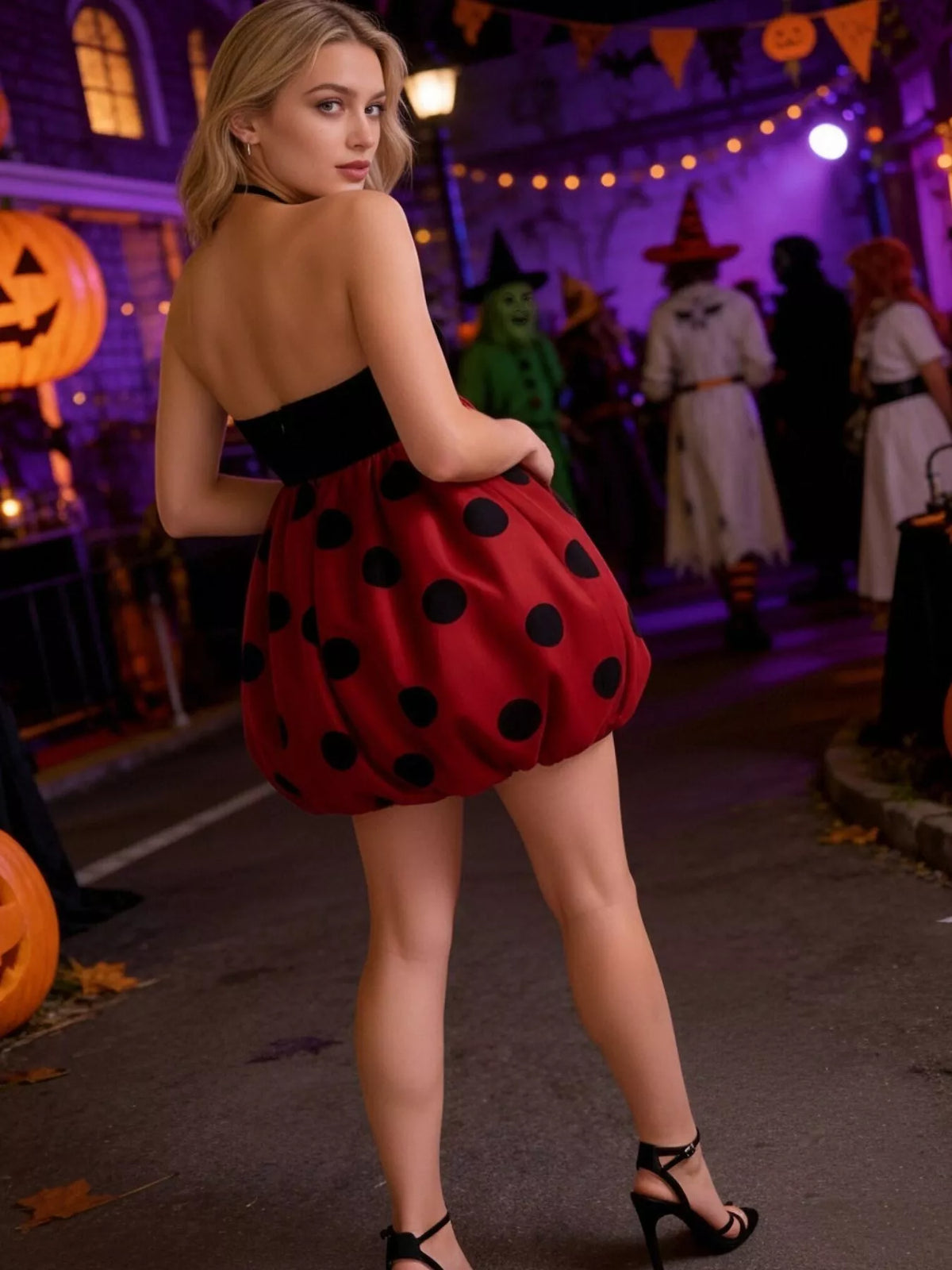 Halloween Ladybug Halter Neck Bubble Dress