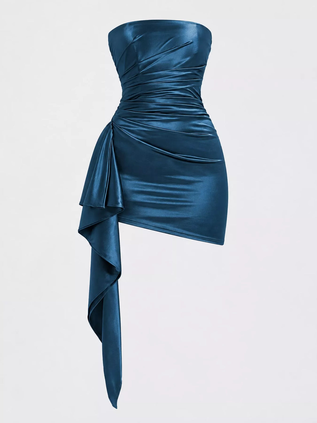 Strapless Ruched Asymmetric Mini Dress