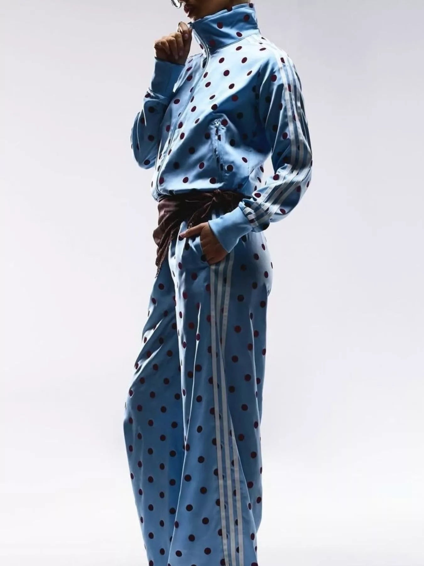 Polka Dot Zip Up Outerwear and Pants Set