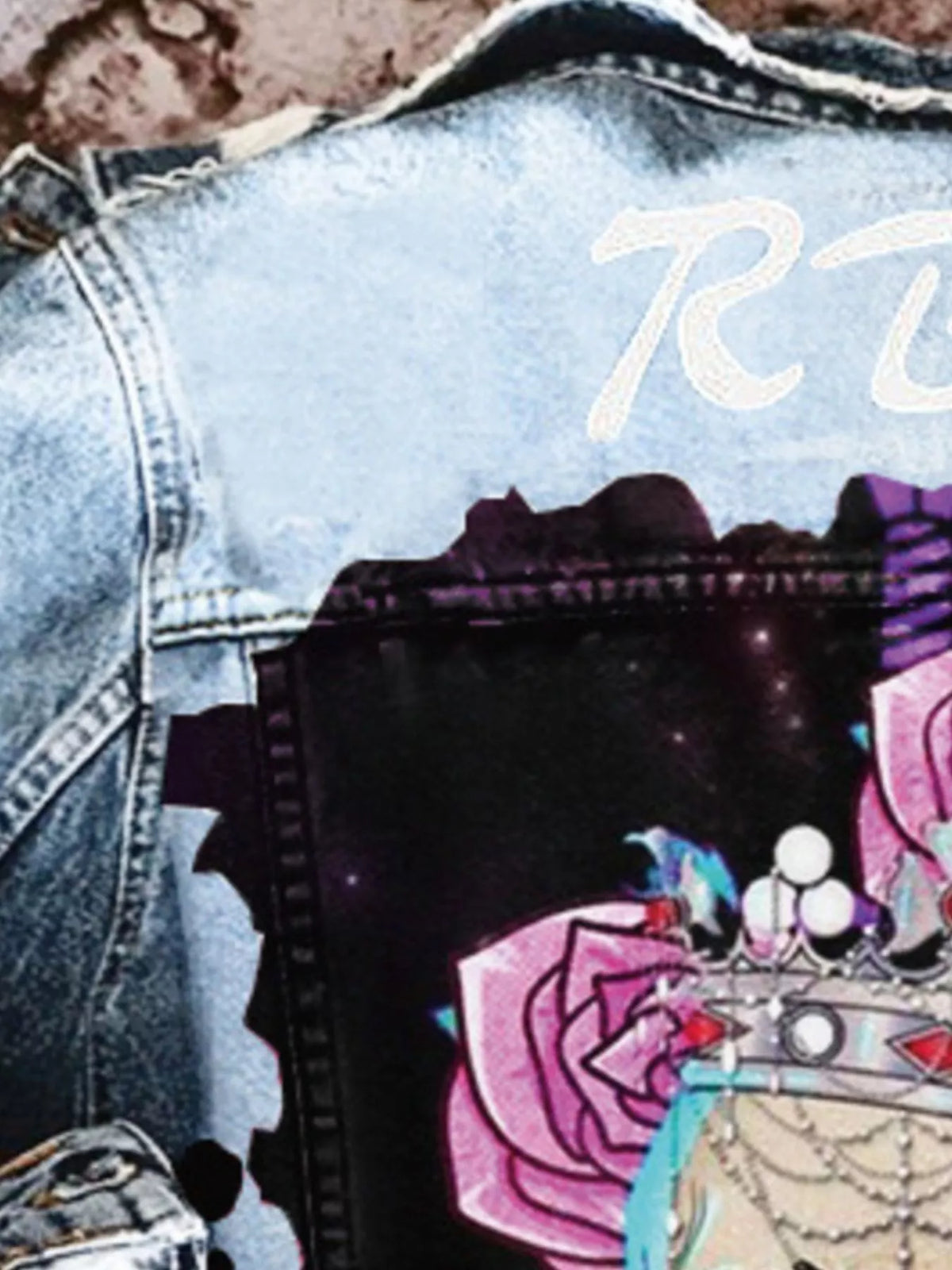 Full Size Skull and Rose Graphic Denim Jacket Plus Size