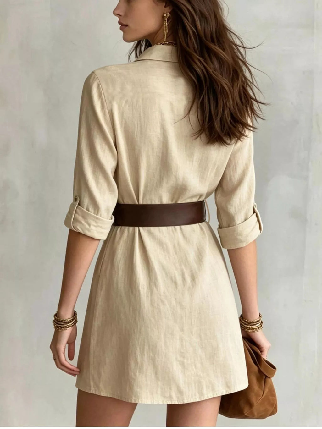 Button Front Long Sleeve Shirt Dress