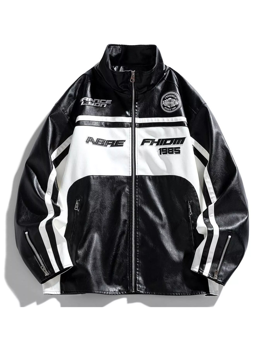 Men's Plus Size Zip Up Long Sleeve Leather Jacket