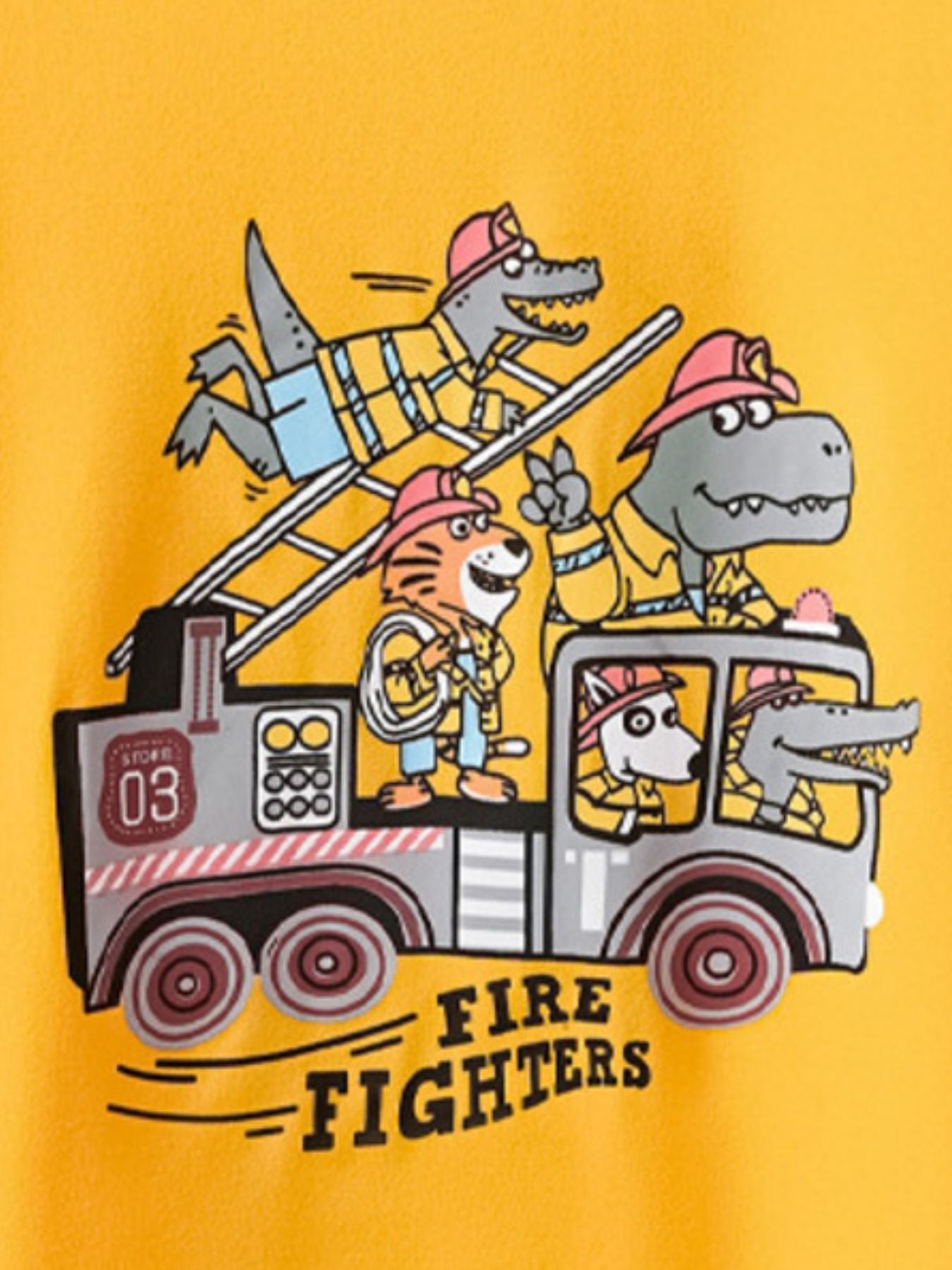 Children's Cartoon Firefighter Graphic Short Sleeve T-Shirt