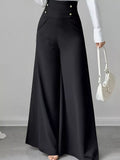 High Waist Wide Leg Button Decor Pants