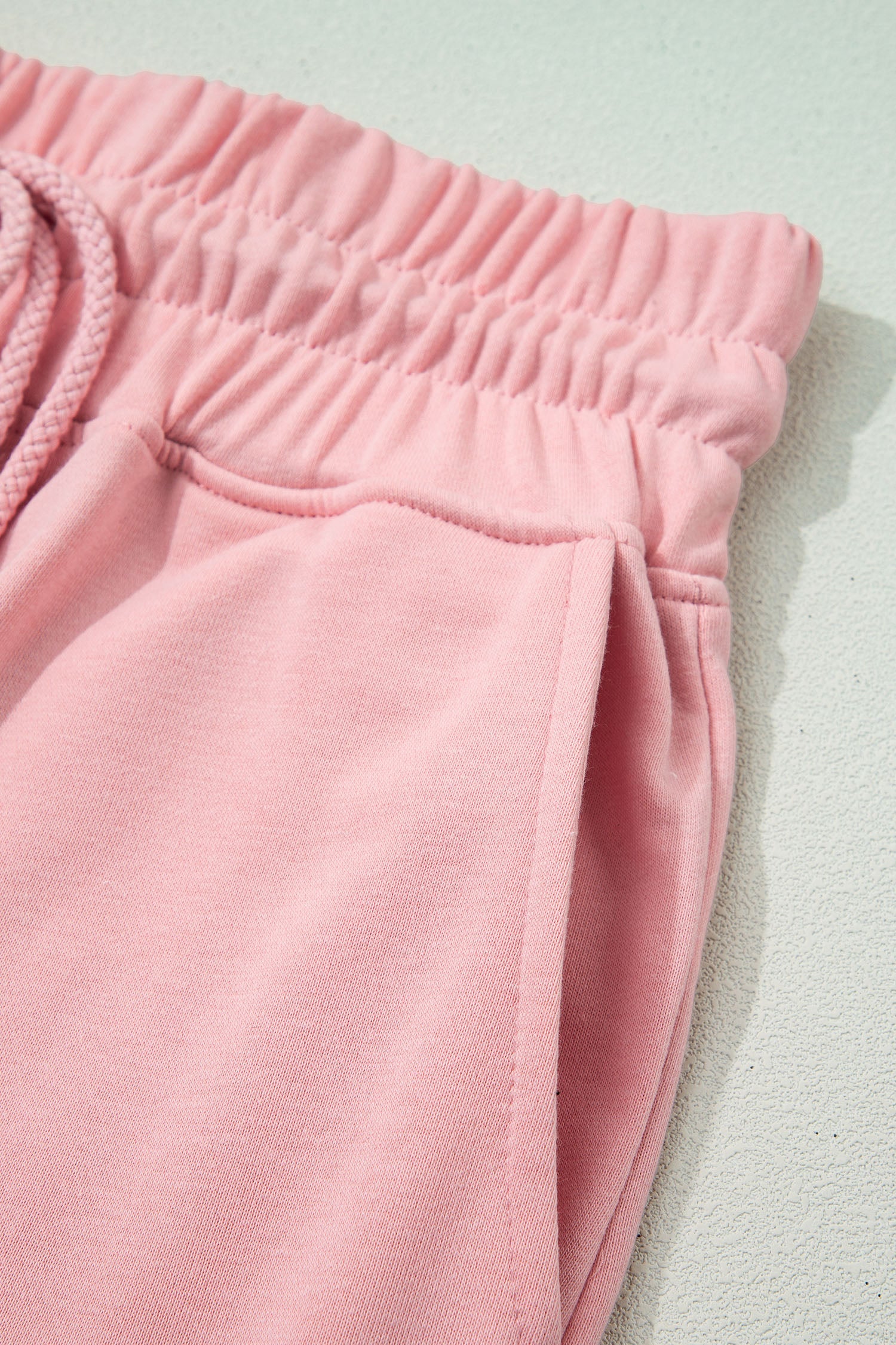Light Pink Solid Color Loose Tee Drawstring Wide Leg Pants 2pcs Outfit